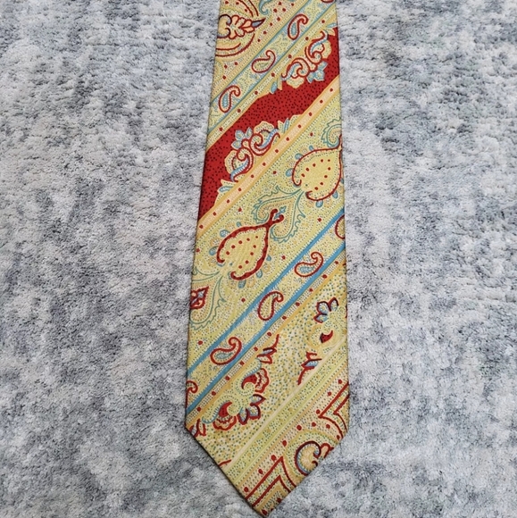 VTG 70s Liberty Of London All Silk Tie Yellow Red Abstract 4" Wide New Old Stock - Picture 2 of 9